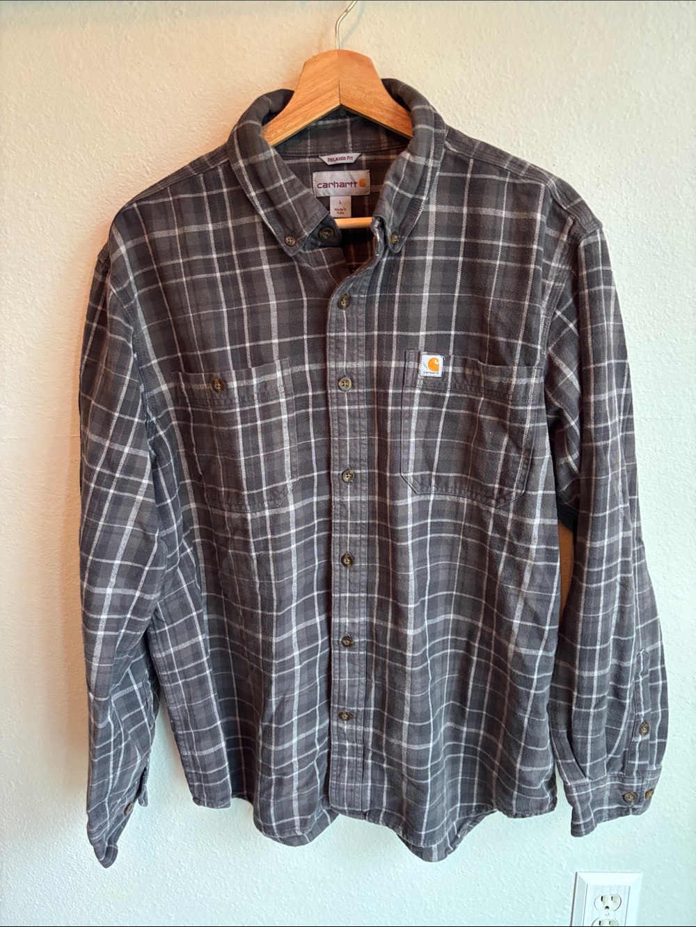 CARHARTT Mens Flannel Shirt Gray Neutrals Large